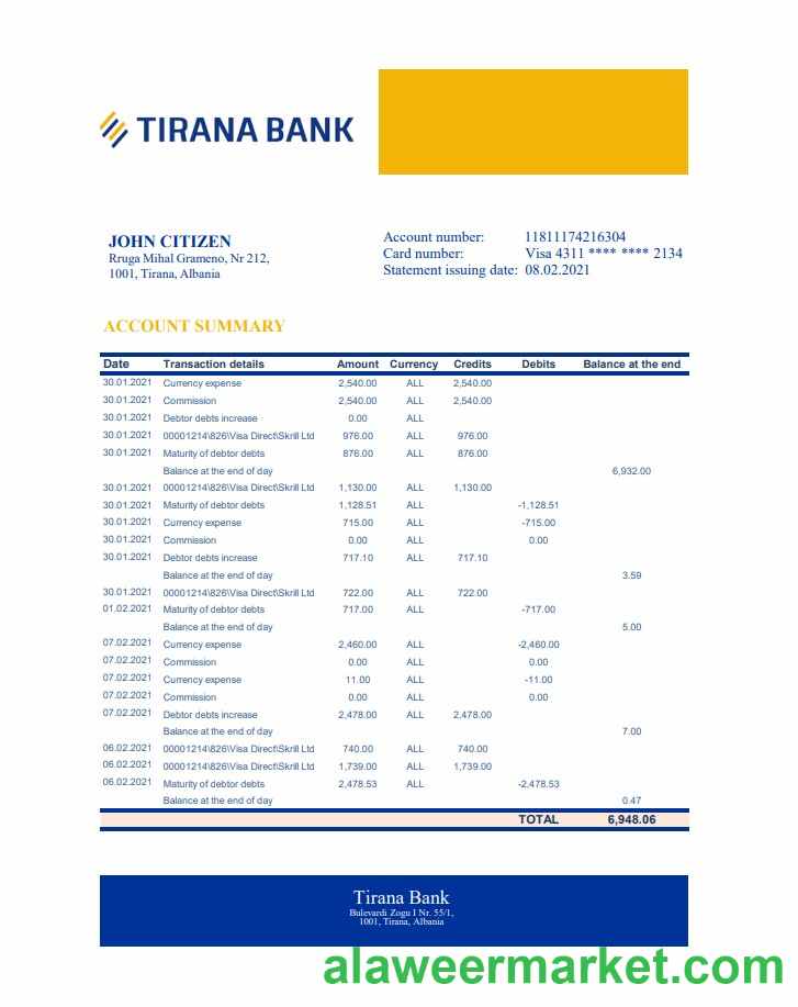 Albania Tirana Bank statement xls